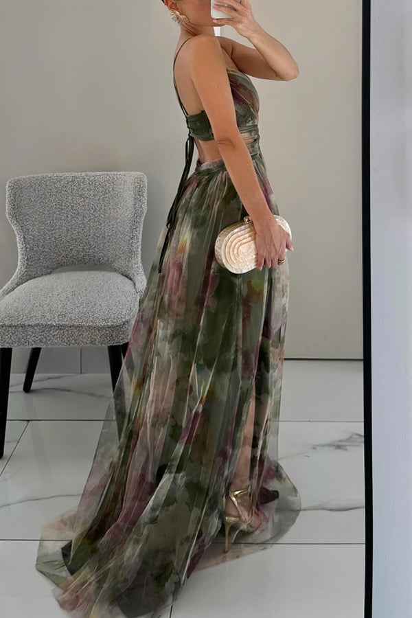 Giselle | Elegante vestido largo con estampado de acuarela