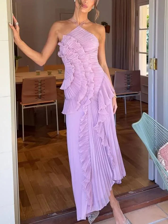 Anneliese | Vestido largo plisado con volantes