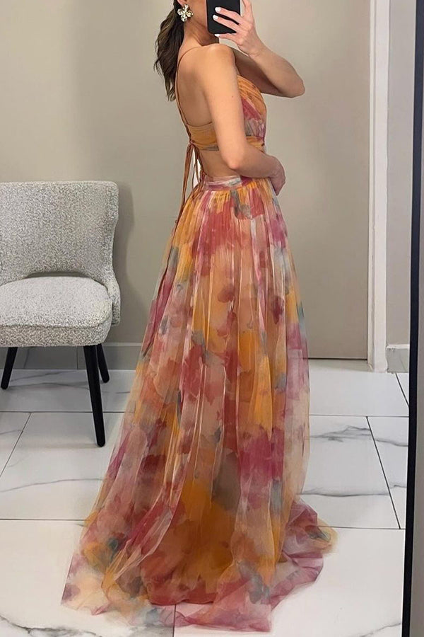 Giselle | Elegante vestido largo con estampado de acuarela