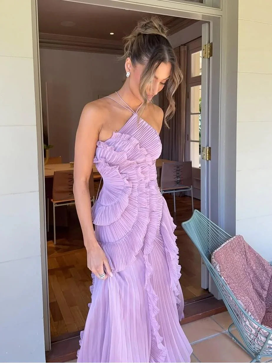 Anneliese | Vestido largo plisado con volantes