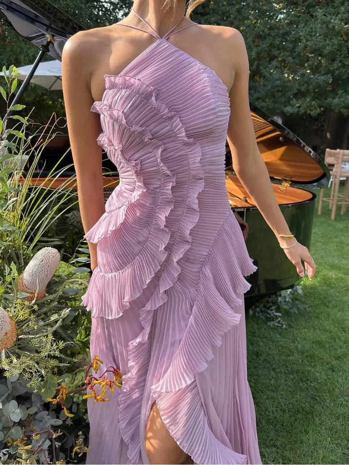 Anneliese | Vestido largo plisado con volantes
