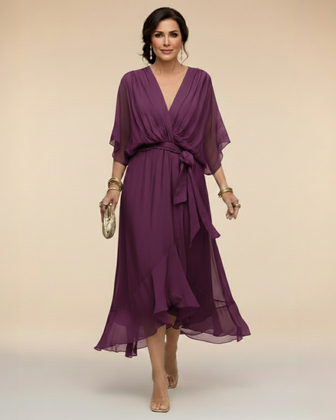 Julieta | Vestido de chifon escote en v