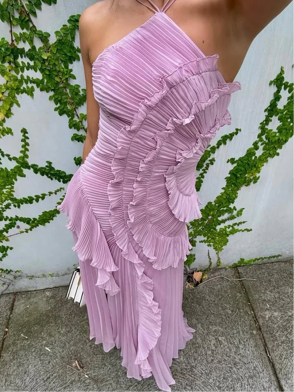 Anneliese | Vestido largo plisado con volantes