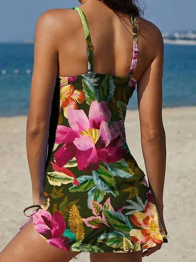 Fiesta | Tankini Gráfico Floral con Shorts y Efecto Control Abdomen