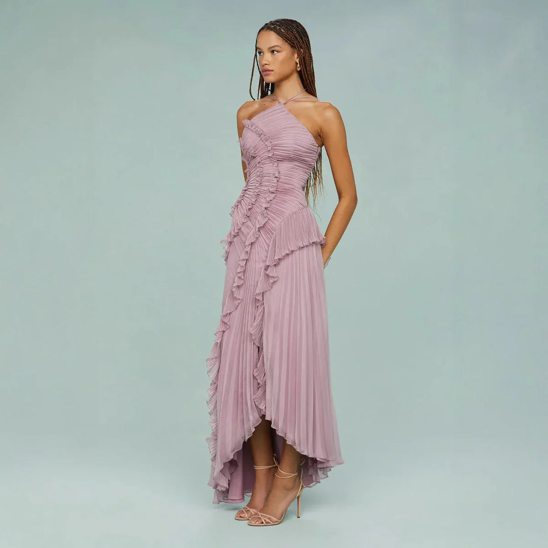 Anneliese | Vestido largo plisado con volantes