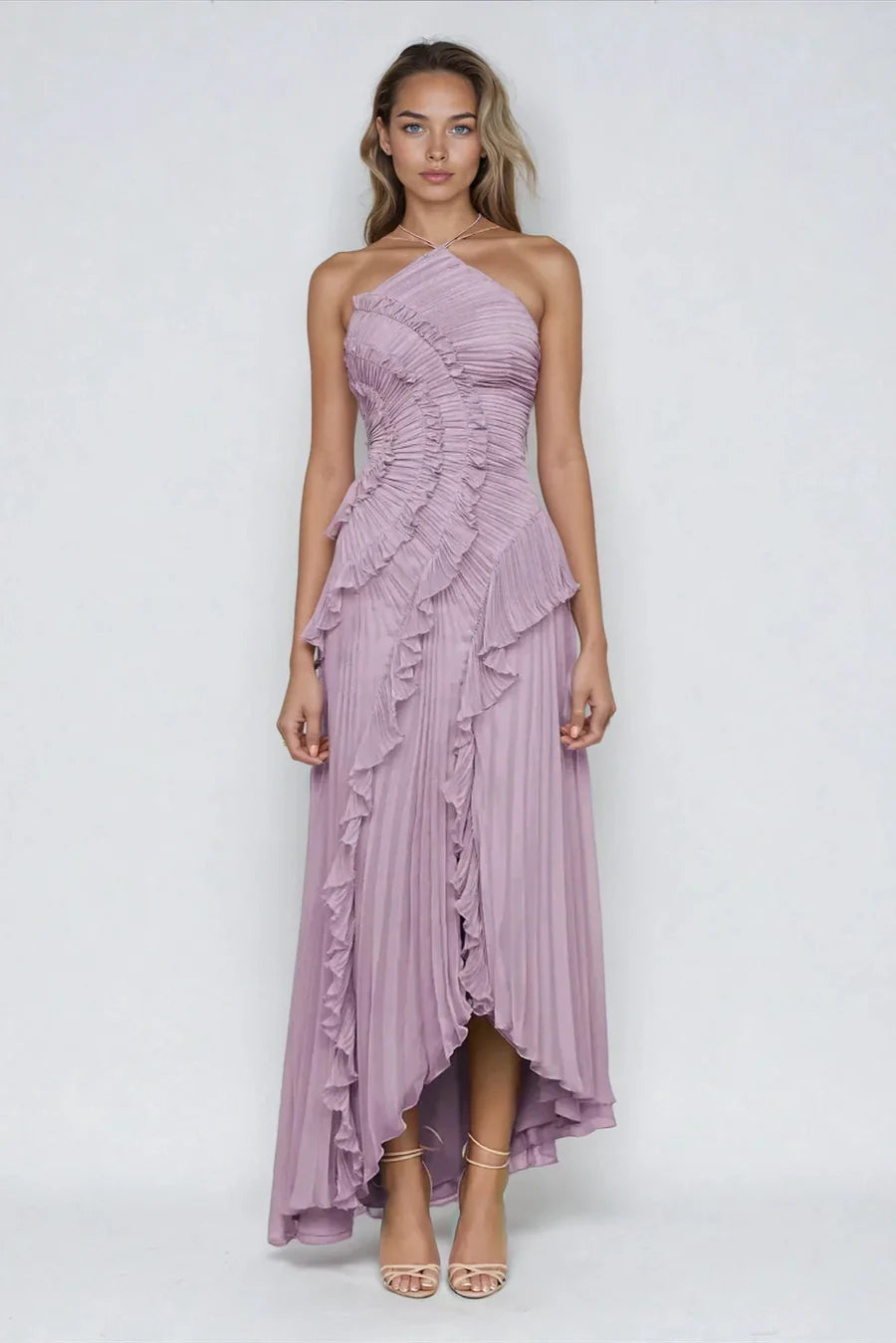 Anneliese | Vestido largo plisado con volantes