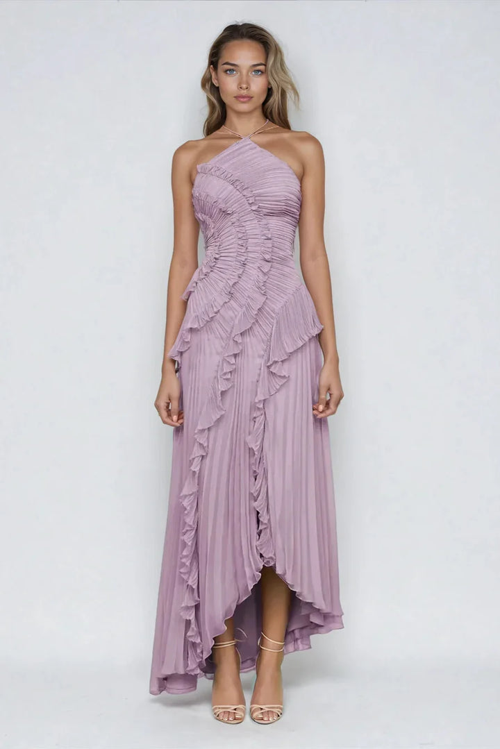 Anneliese | Vestido largo plisado con volantes