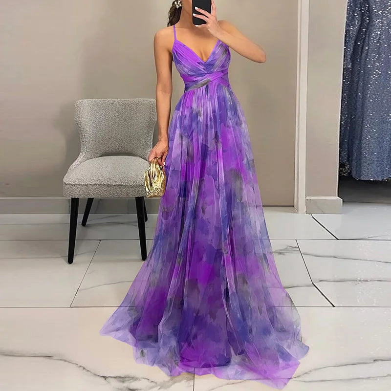 Giselle | Elegante vestido largo con estampado de acuarela