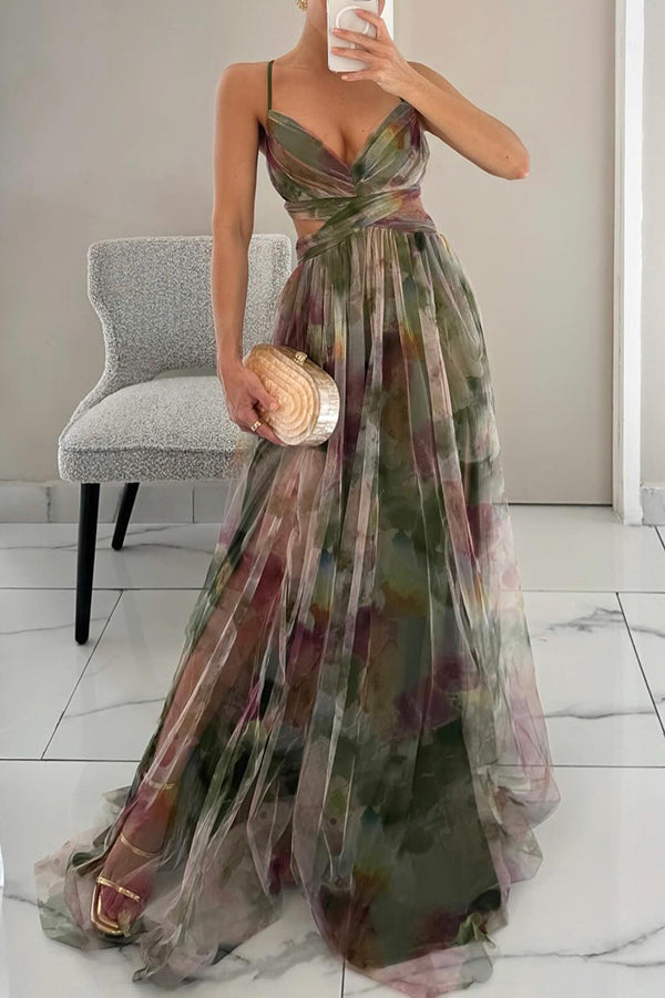Giselle | Elegante vestido largo con estampado de acuarela