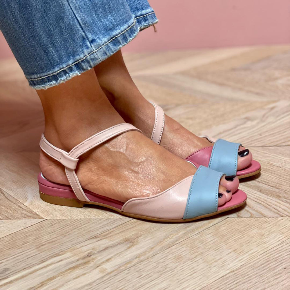 Roselina | Sandalias rosas asimétricas estilo color block
