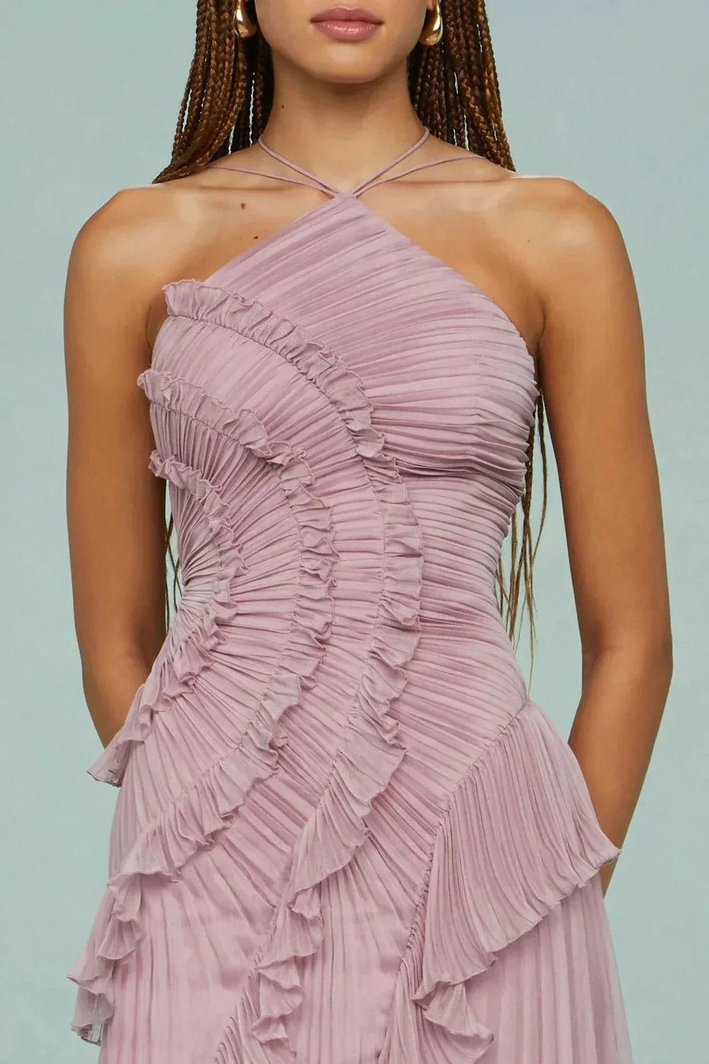 Anneliese | Vestido largo plisado con volantes
