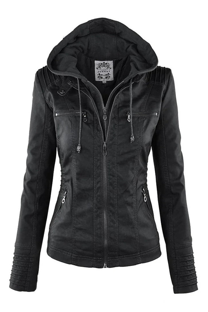 ELVIRA – Chaqueta de piel moderna con capucha