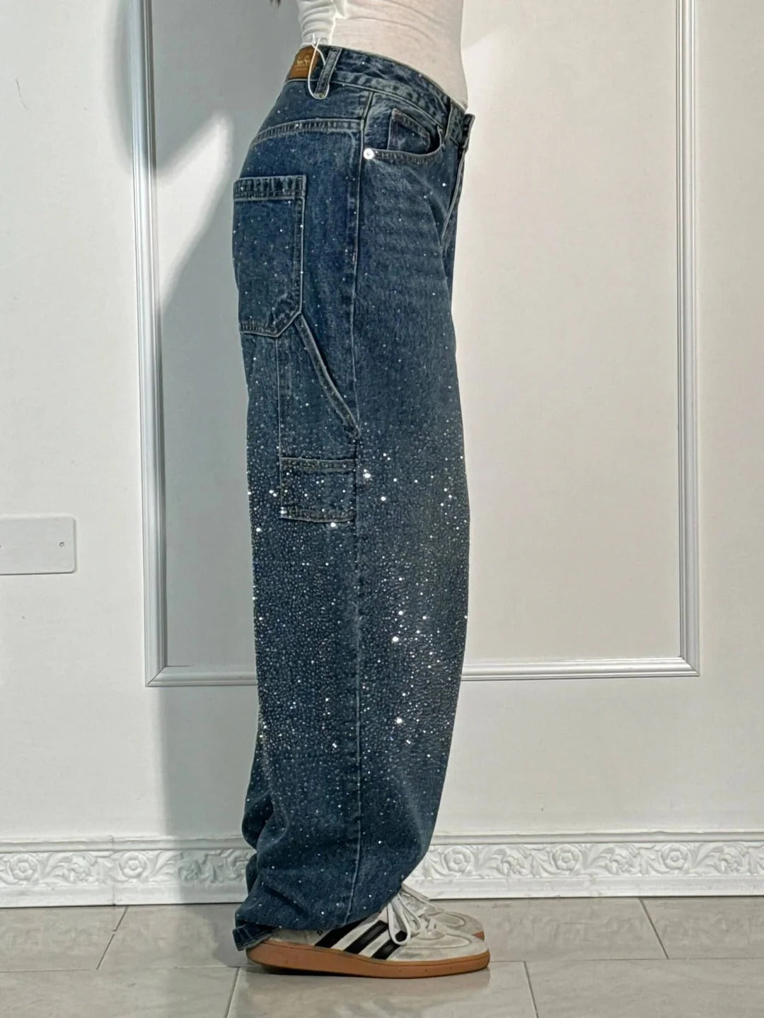 Tiana | Jeans anchos con brillantes