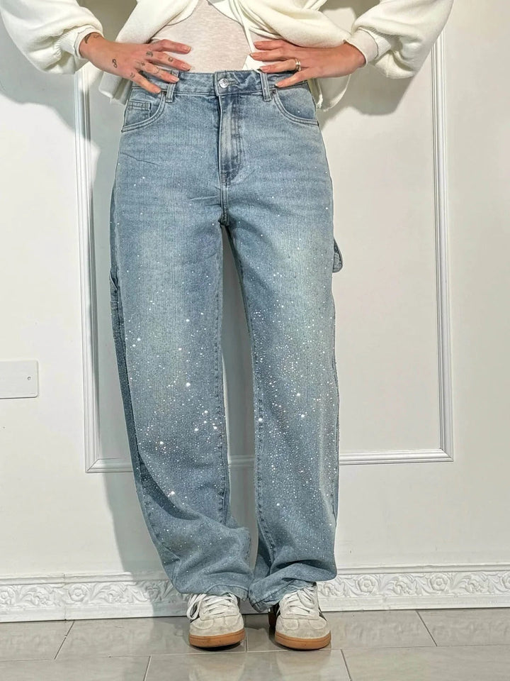 Tiana | Jeans anchos con brillantes