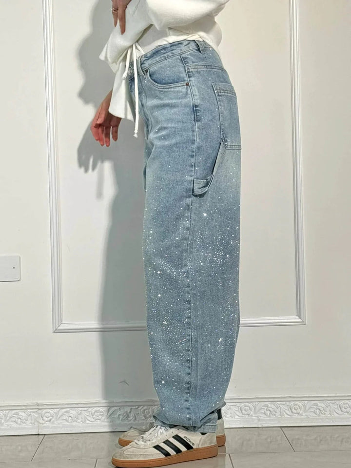 Tiana | Jeans anchos con brillantes
