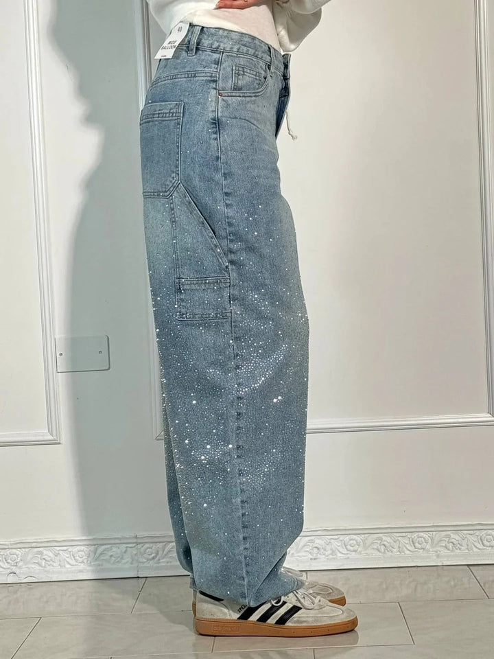 Tiana | Jeans anchos con brillantes