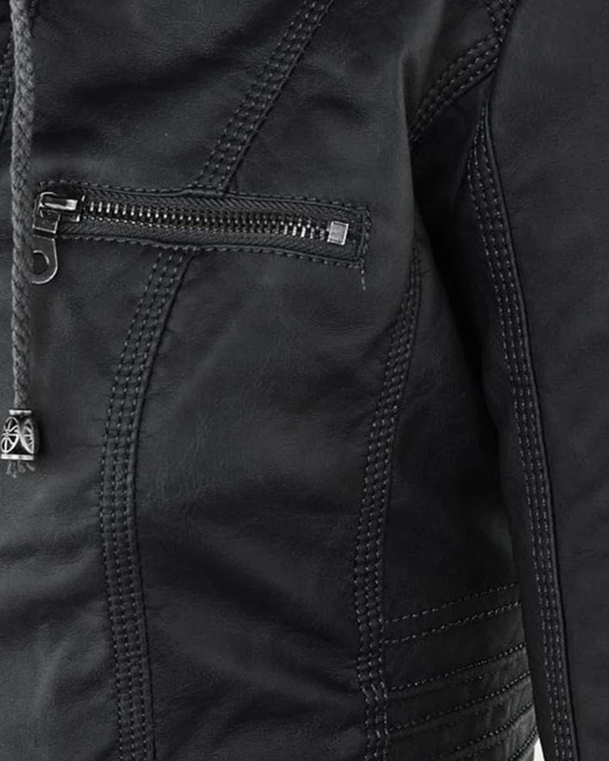 ELVIRA – Chaqueta de piel moderna con capucha