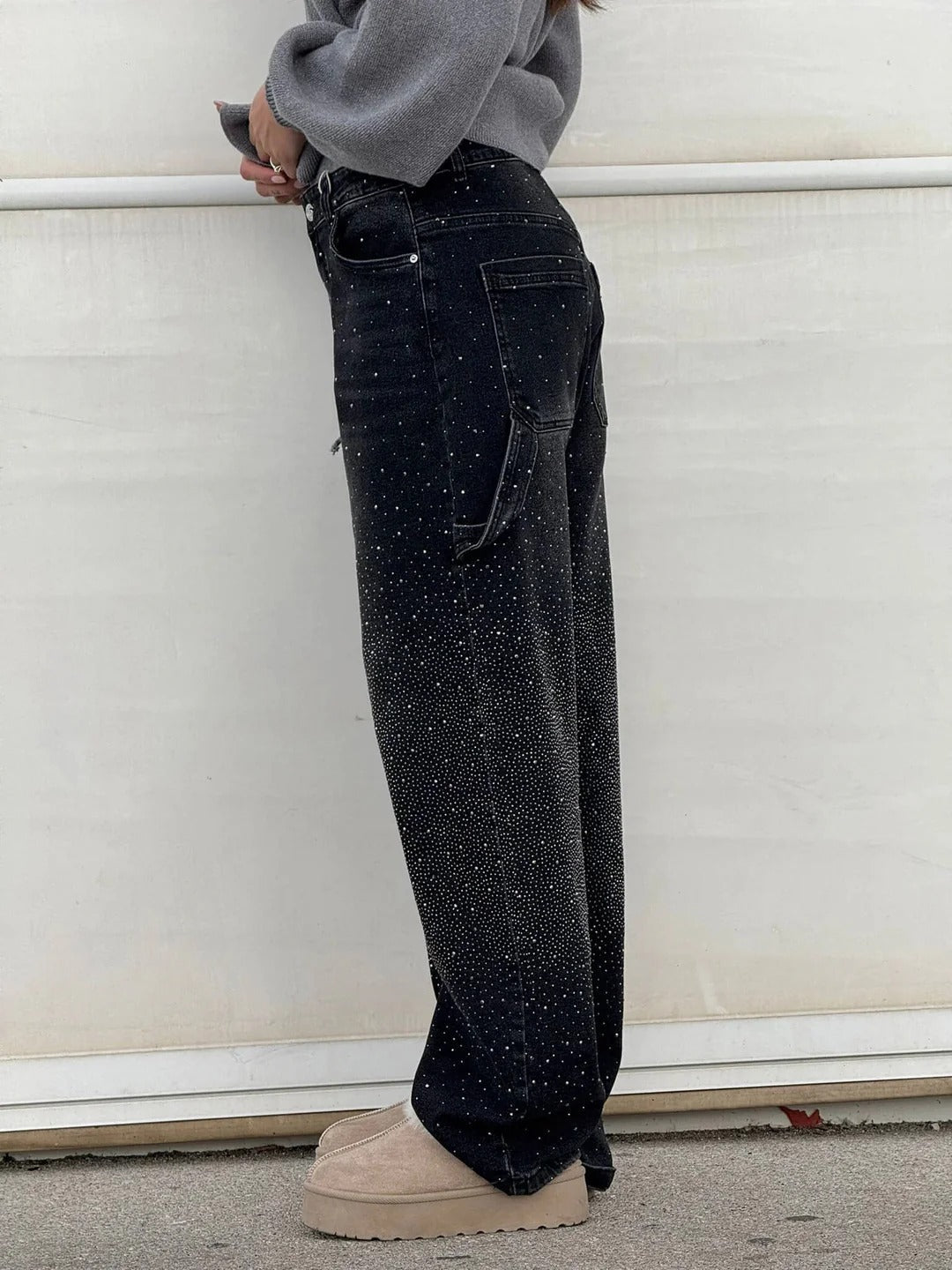Tiana | Jeans anchos con brillantes