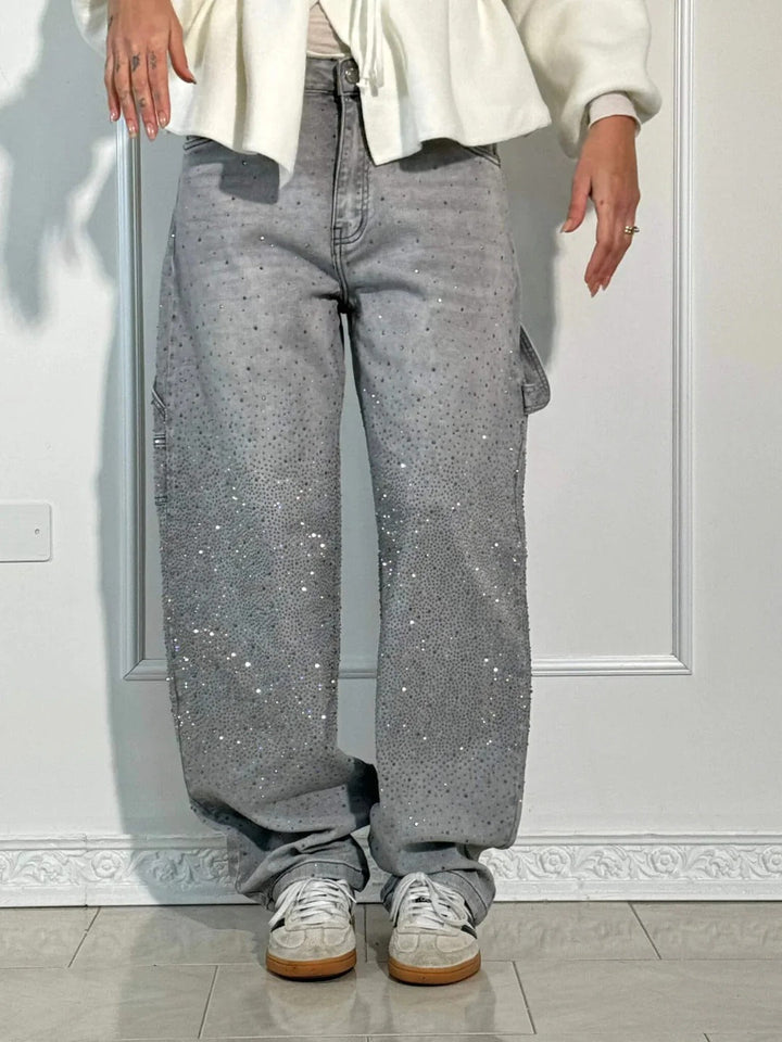 Tiana | Jeans anchos con brillantes