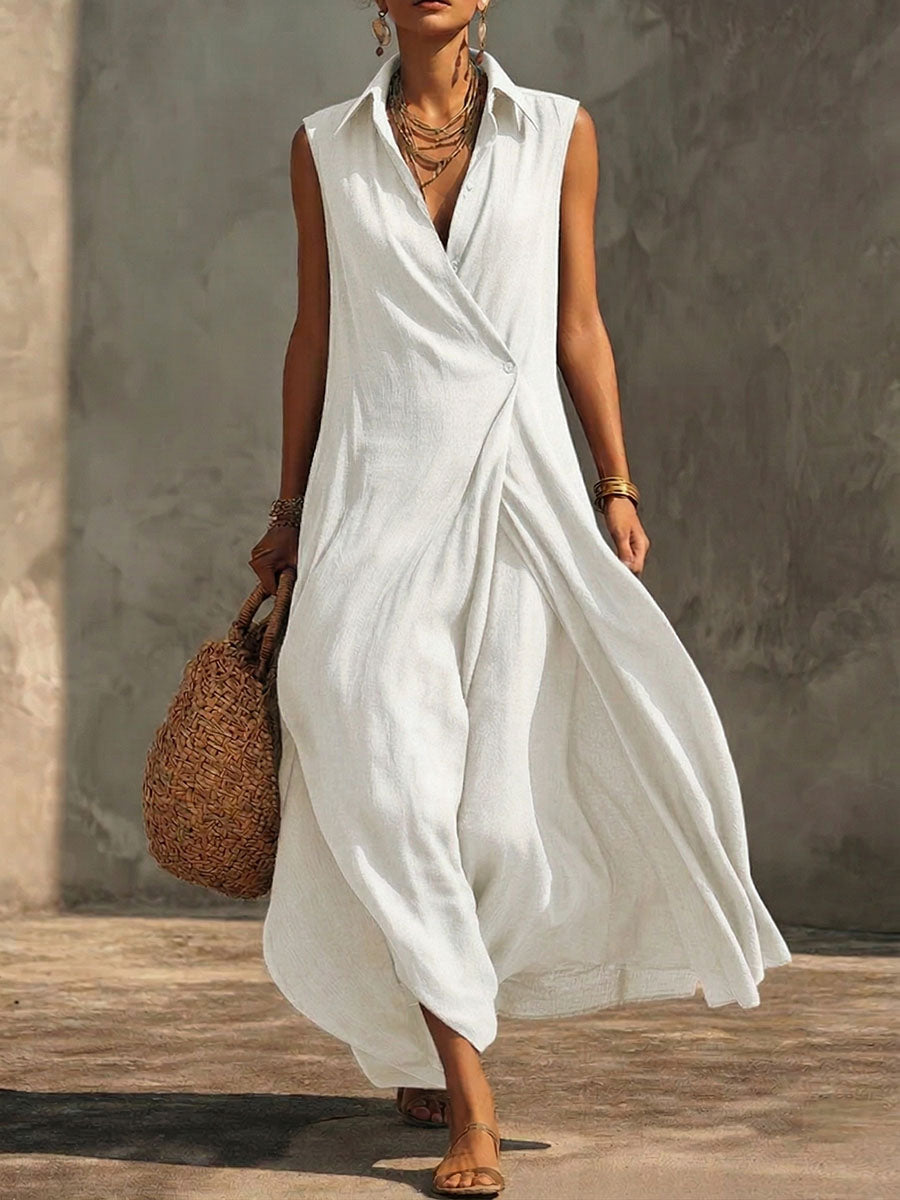 Silvia | Vestido largo fluido de lino y algodón con escote cruzado